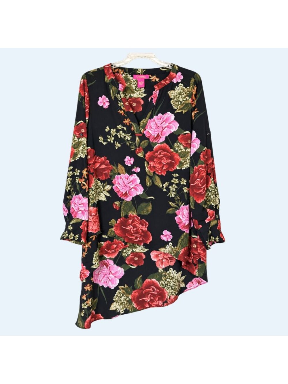 Catherine Malandrino Blouse Womens S Floral Multicolor High Low Asymmetrical Lon